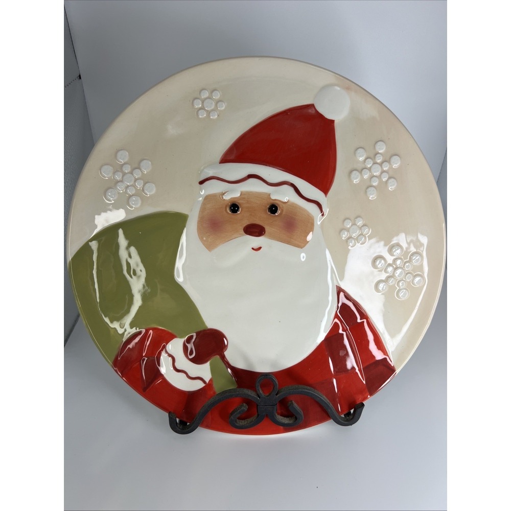 Christmas Cookie Plate Hallmark Holiday HMK LIC. Santa - Raised Snowflakes